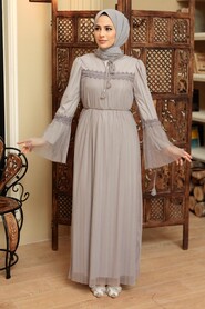 Grey Hijab Dress 1321GR - 1