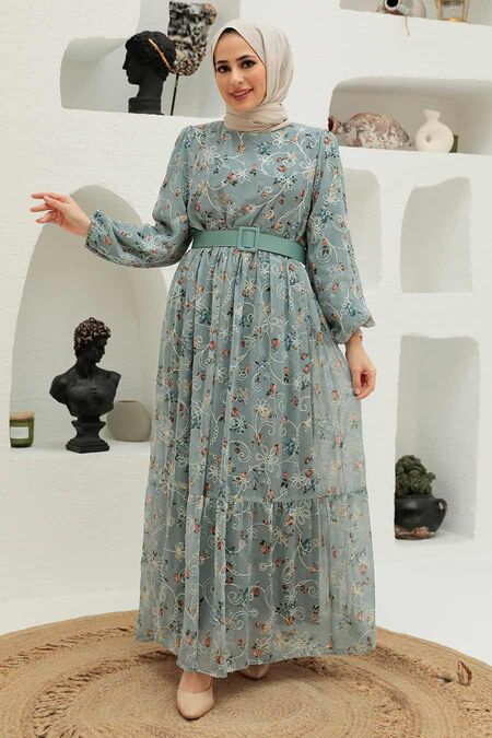 Grey Hijab Dress 2315GR - NEVA STYLE