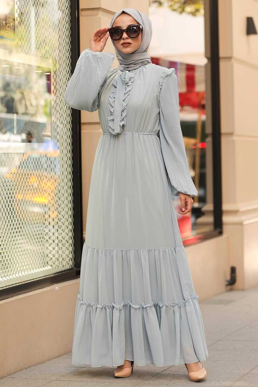 Grey Hijab Dress 2409GR - Neva-style.com