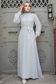 Grey Hijab Dress 2703GR - 2