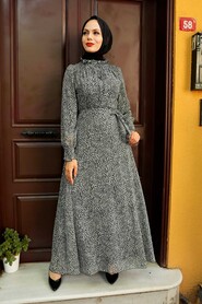 Grey Hijab Dress 27906GR - 2