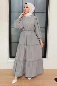 Grey Hijab Dress 30301GR - 1