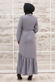 Grey Hijab Dress 3735GR - 3