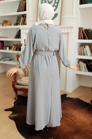Grey Hijab Dress 50152GR - 3