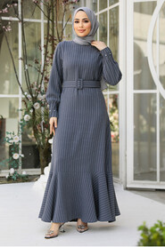 Grey Hijab Dress 51911GR - 3