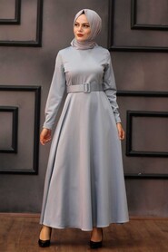 Grey Hijab Dress 7651GR - 1