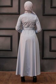 Grey Hijab Dress 7651GR - 3