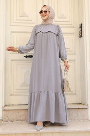 Grey Hijab Dress 7681GR - 1