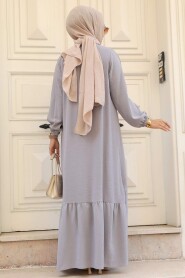 Grey Hijab Dress 7681GR - 3