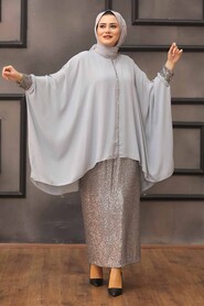 Grey Hijab Dual Suit Dress 1206GR - 1