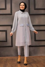 Grey Hijab Dual Suit Dress 14801GR - 1
