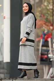 Grey Hijab Dual Suit Dress 9681GR - 1