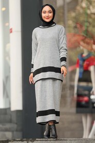 Grey Hijab Dual Suit Dress 9681GR - 2