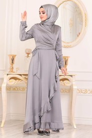 Grey Hijab Evening Dress 2307GR - 2