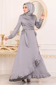 Grey Hijab Evening Dress 2307GR - 1