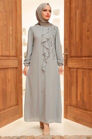  Modern Grey Islamic Long Sleeve Dress 12951GR - 2