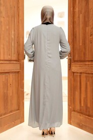  Modern Grey Islamic Long Sleeve Dress 12951GR - 3