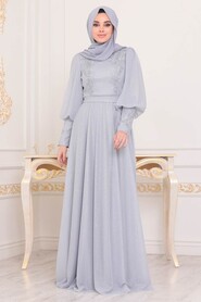 Grey Hijab Evening Dress 21521GR - 1