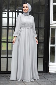  Stylish Grey Muslim Evening Gown 21680GR - 1