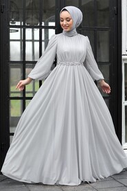  Stylish Grey Muslim Evening Gown 21680GR - 2