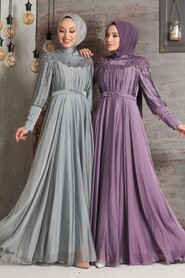 Grey Hijab Evening Dress 21881GR - 2