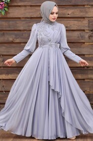  Modern Grey Islamic Bridesmaid Dress 21930GR - 1