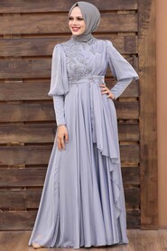 Modern Grey Islamic Bridesmaid Dress 21930GR - 3