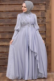  Modern Grey Islamic Bridesmaid Dress 21930GR - 2