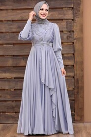  Modern Grey Islamic Bridesmaid Dress 21930GR - 4