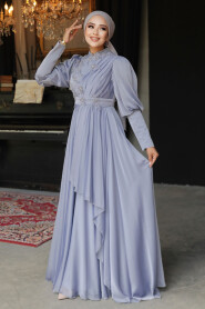  Modern Grey Islamic Bridesmaid Dress 21930GR - 2