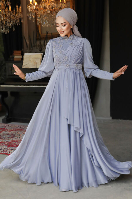  Modern Grey Islamic Bridesmaid Dress 21930GR - NEVA STYLE