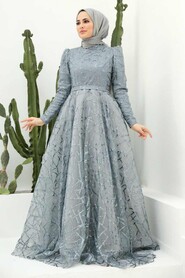  Luxorious GreyIslamic Clothing Engagement Dress 22282GR - 1