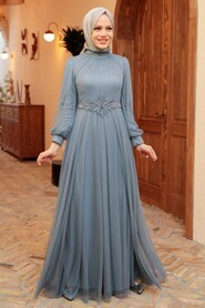  Stylish Grey Islamic Clothing Evening Gown 22290GR - 1