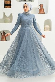  Luxury Grey Hijab Wedding Gown 22343GR - 2