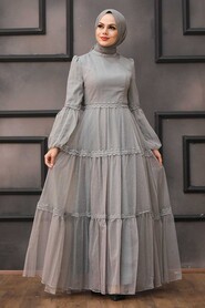  Modern Grey Islamic Evening Gown 2335GR - 1