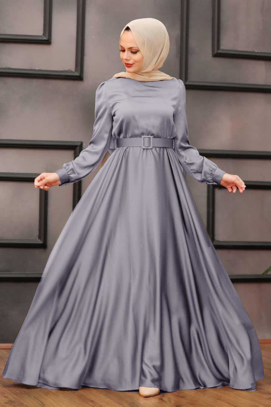 Luxury Dark Lila Muslim Long Sleeve Dress 22640KLILA - Neva-style.com