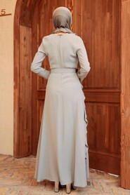 Stylish Grey Muslim Long Sleeve Dress 33010GR - 2