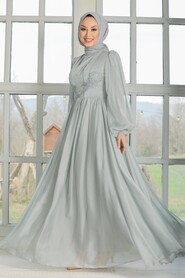Grey Hijab Evening Dress 33190GR - 2