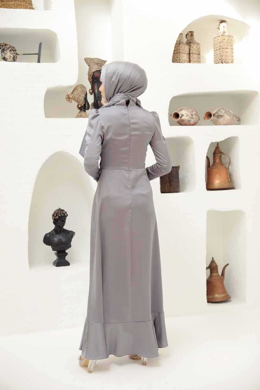 Modern Grey Muslim Evening Gown 3381GR - Neva-style.com