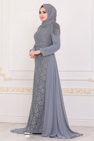 Grey Hijab Evening Dress 40280GR - 1