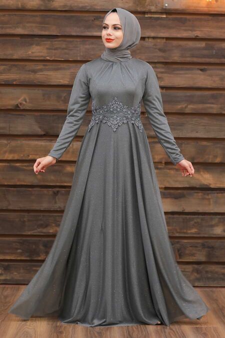 Plus Size Grey Islamic Evening Gown Gr Neva Style Com