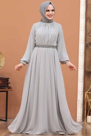  Modern Grey Islamic Clothing Wedding Dress 5339GR - 1