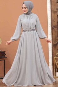  Modern Grey Islamic Clothing Wedding Dress 5339GR - 4