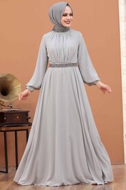  Modern Grey Islamic Clothing Wedding Dress 5339GR - 3