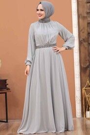  Modern Grey Islamic Clothing Wedding Dress 5339GR - 2