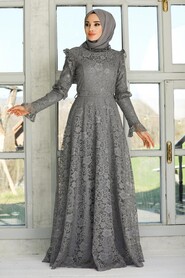 Grey Hijab Evening Dress 54750GR - 1