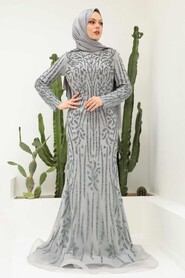  Luxorious Grey Muslim Evening Gown 820GR - 1