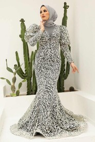  Stylish Grey Islamic Long Sleeve Maxi Dress 865GR - 1