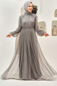  Plus Size Grey Islamic Clothing Engagement Dress 9170GR - 1