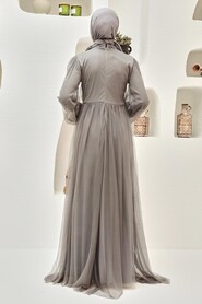  Plus Size Grey Islamic Clothing Engagement Dress 9170GR - 2